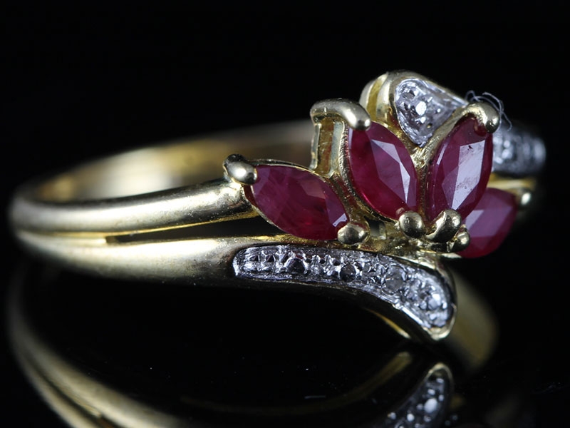  romantic ruby and diamond 9 carat gold ring