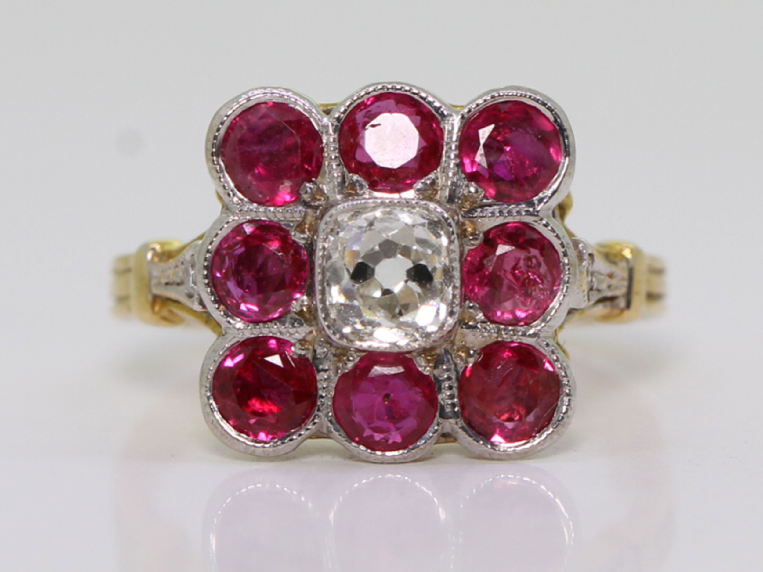 Edwardian burmese ruby and diamond 18ct gold ring