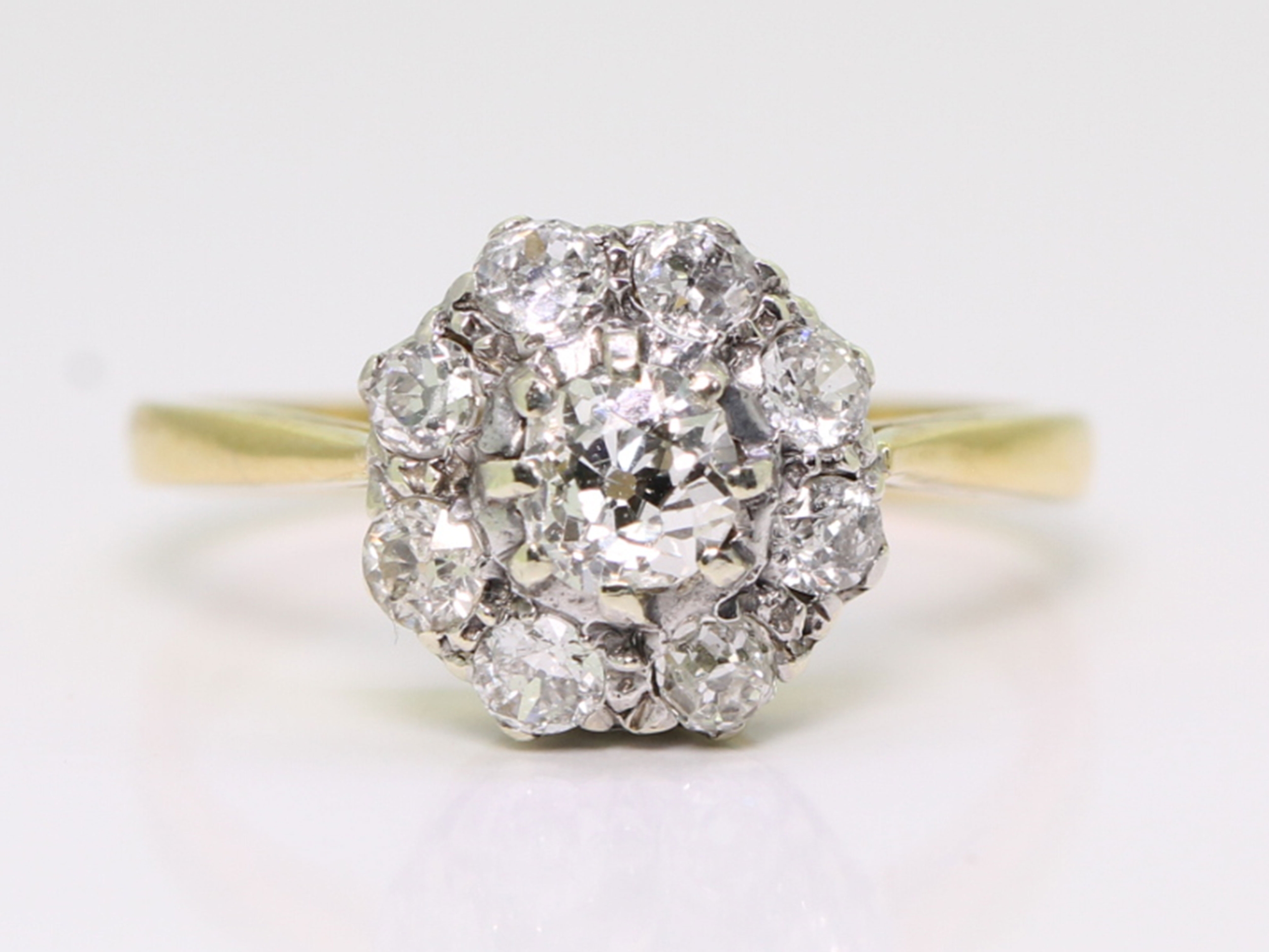 Edwardian old mined 2ct diamond 18ct gold cluster ring