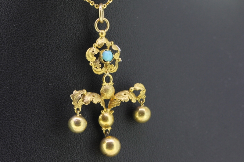 Magnificent georgian turquoise gold pendant