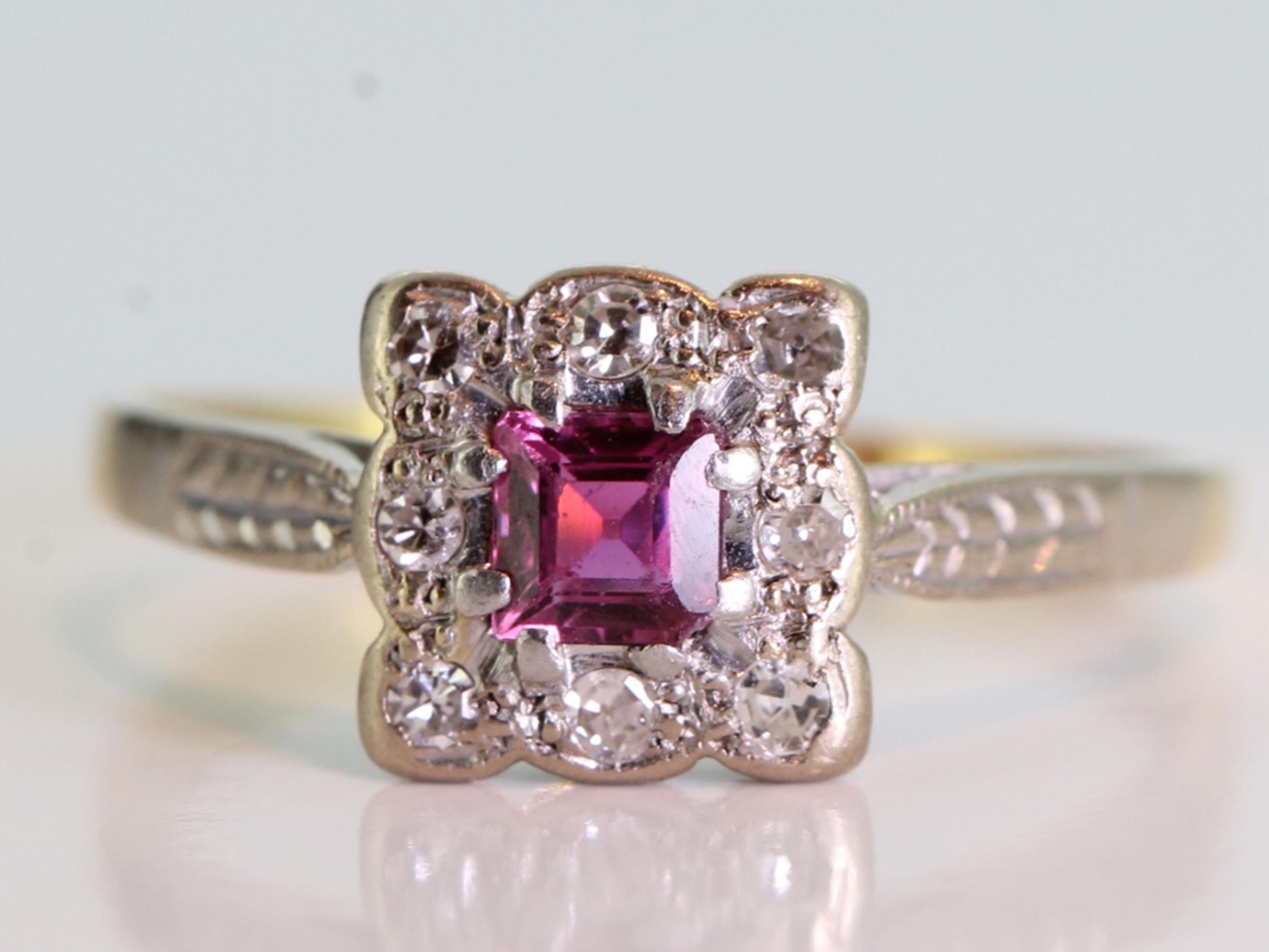 Beautiful ruby and diamond platinum and 18 carat gold ring