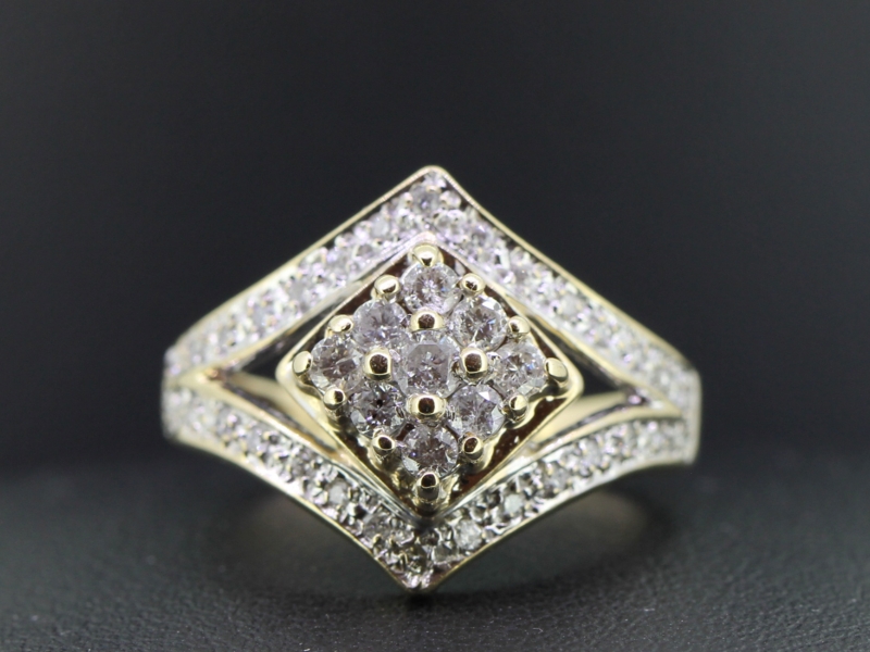 Vintage 1970s diamond cluster 9 carat gold ring