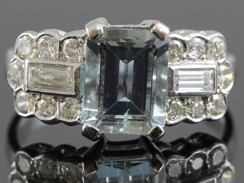  magnificent aquamarine and diamond art deco inspired platinum ring