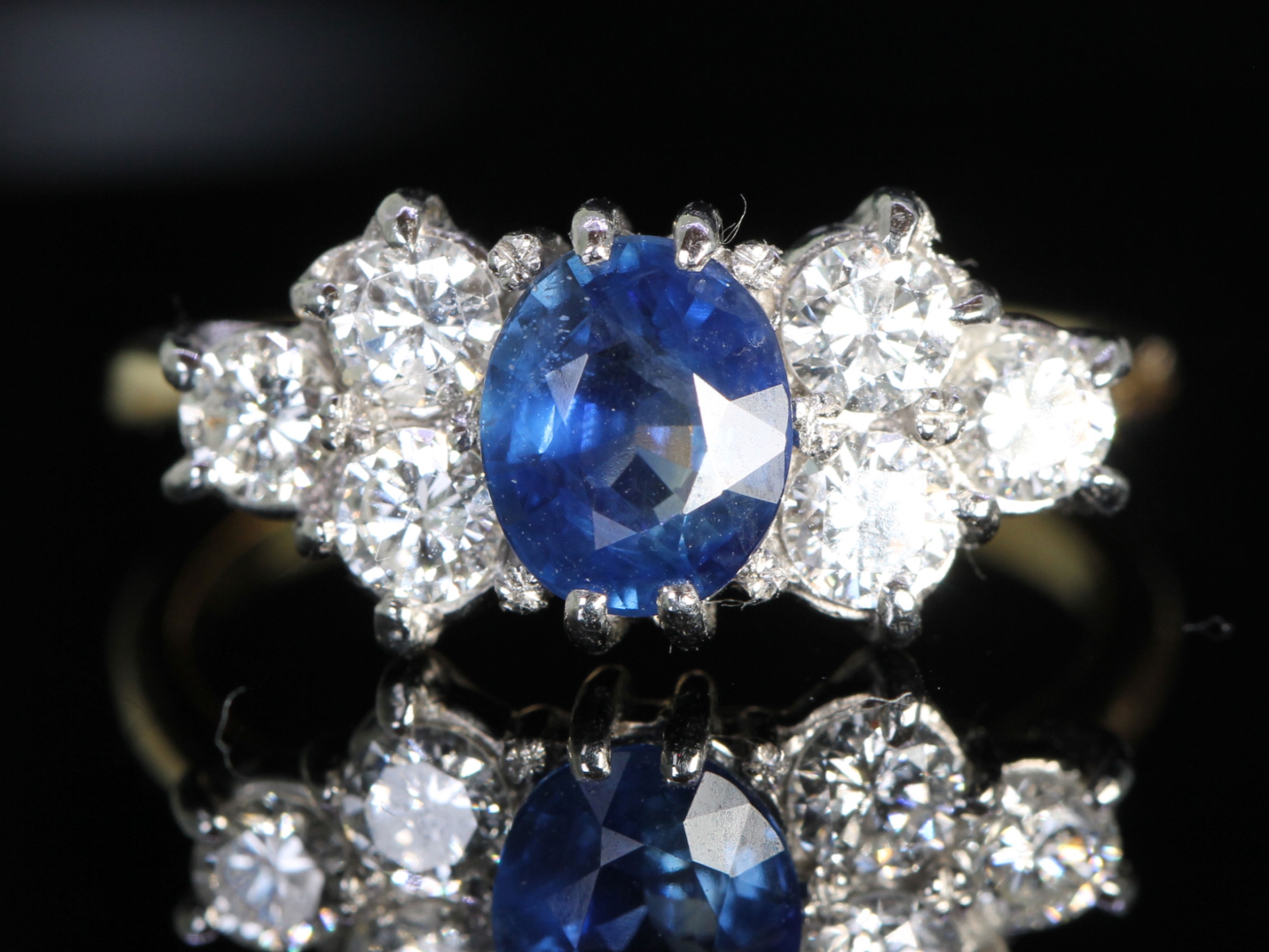  vintage 2ct sapphire and diamond platinum and 18ct gold ring