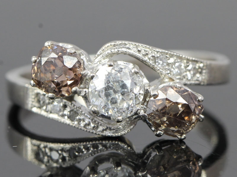 Fabulous 1920s platinum three stone diamond ring