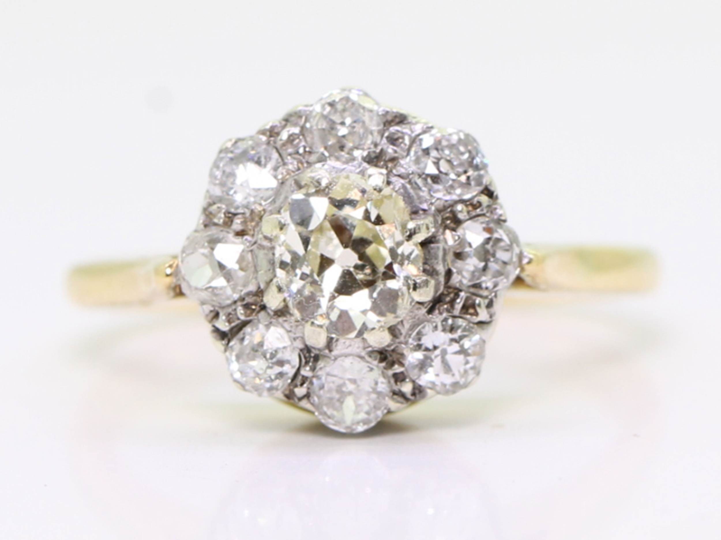 Edwardian old mined 2ct diamond 18ct gold cluster ring