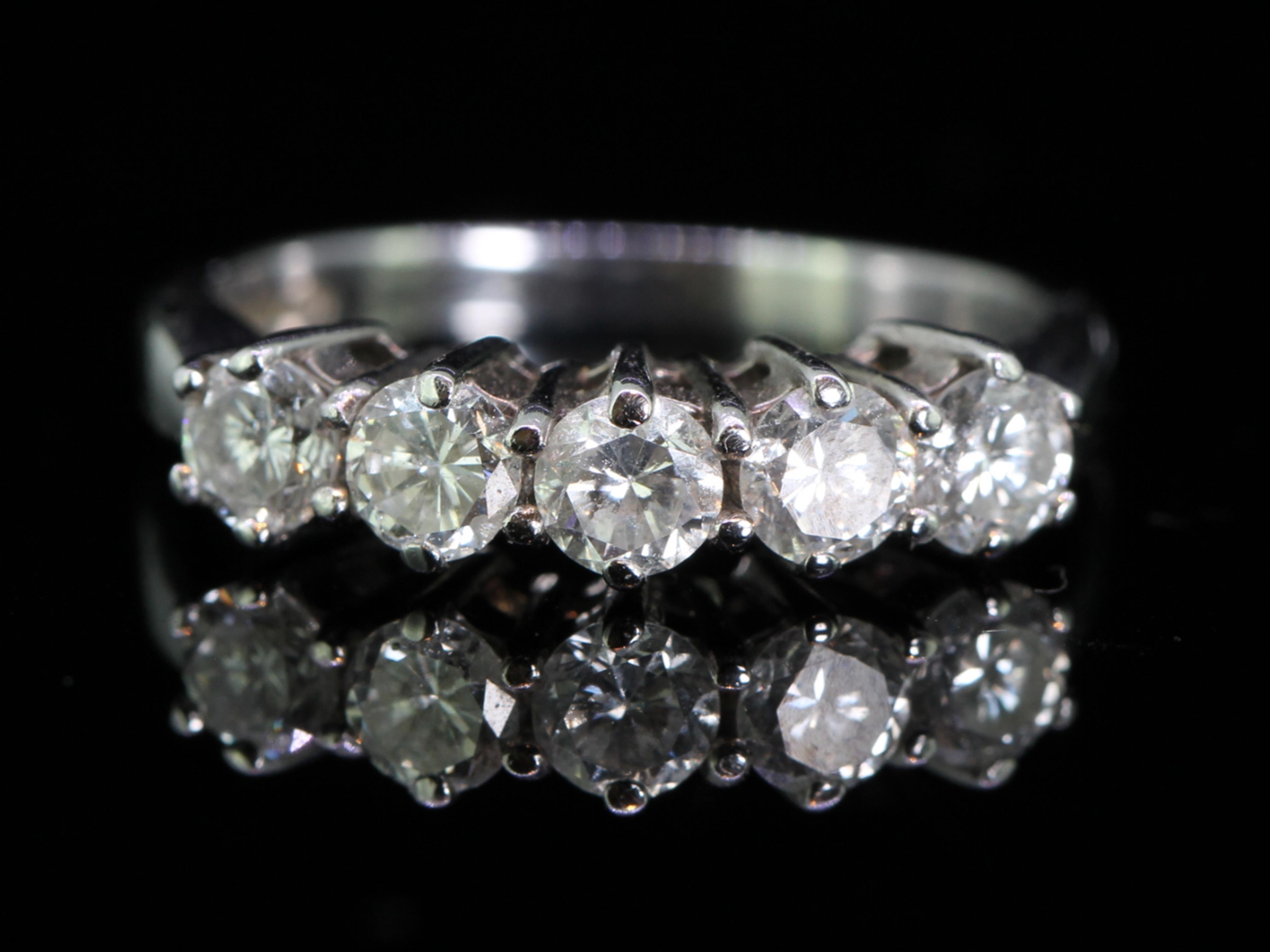 Classic five stone diamond 18 carat white gold ring