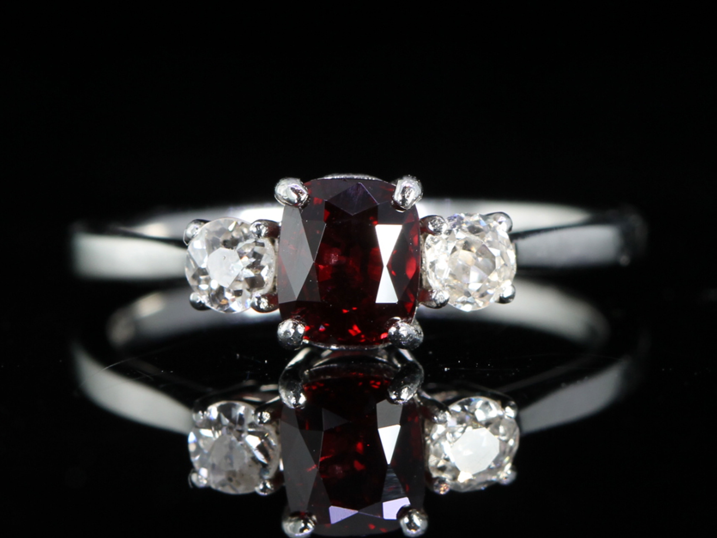 Vintage spinel and diamond platinum trilogy ring