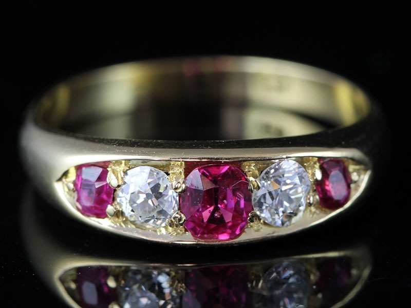 Beautiful edwardian burmese ruby and diamond 18 carat gold ring