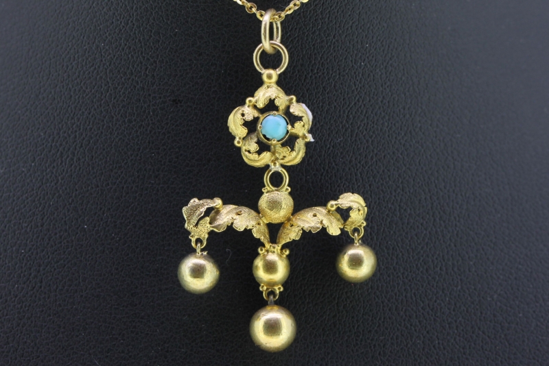 Magnificent georgian turquoise gold pendant