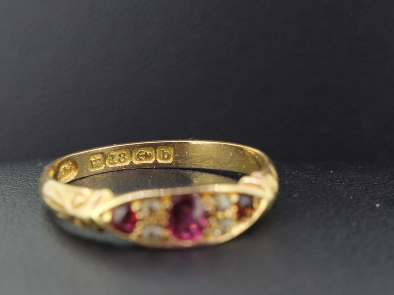  pretty ruby and diamond 18 carat gold edwardian ring