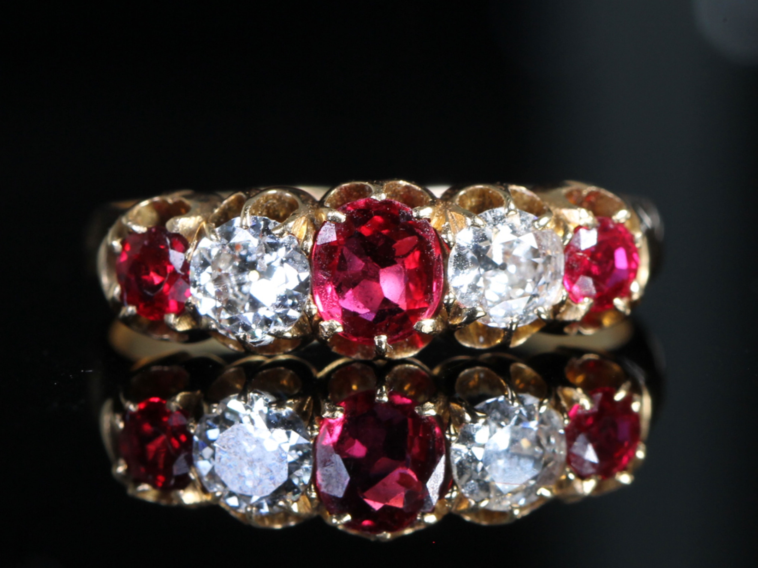 Edwardian ruby and diamond 18ct gold gypsy ring