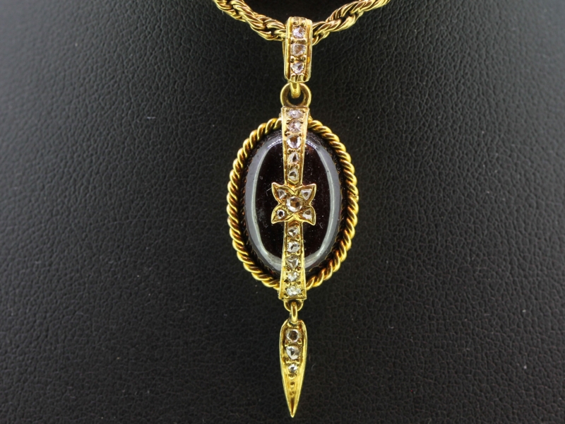 Magnificent garnet and diamond mourning pendant 