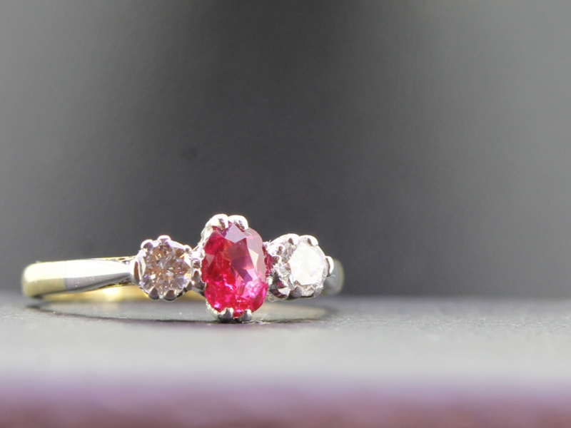 Fabulous ruby and diamond trilogy 18 carat gold ring