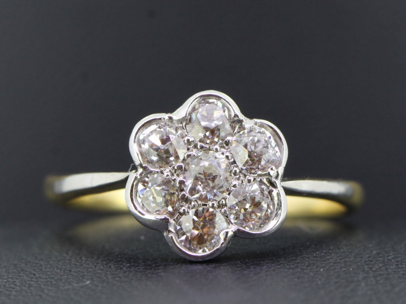 Edwardian diamond cluster daisy 18 carat gold ring