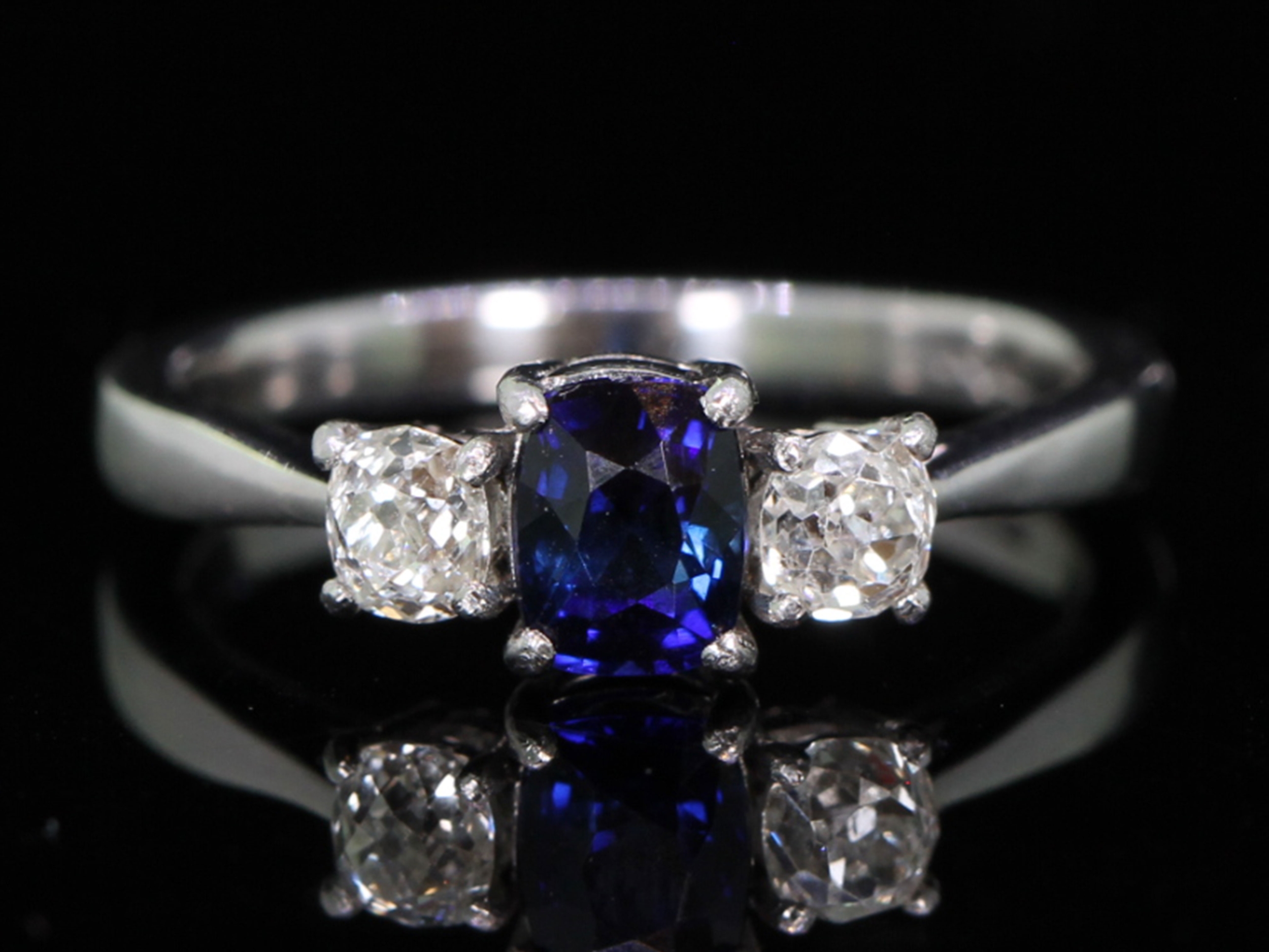 Edwardian sapphire and diamond platinum trilogy ring