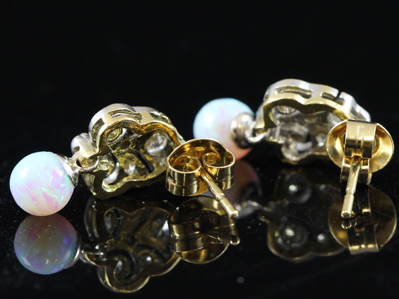 Fantastic opal and diamond art deco inspired 18 carat gold earrings