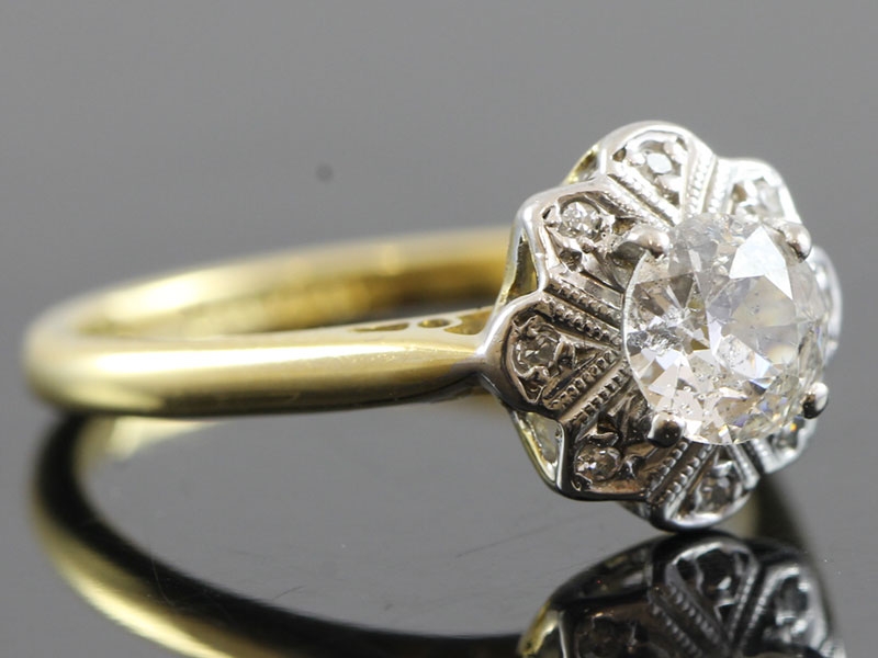  stunning diamond cluster platinum and 18 carat gold ring