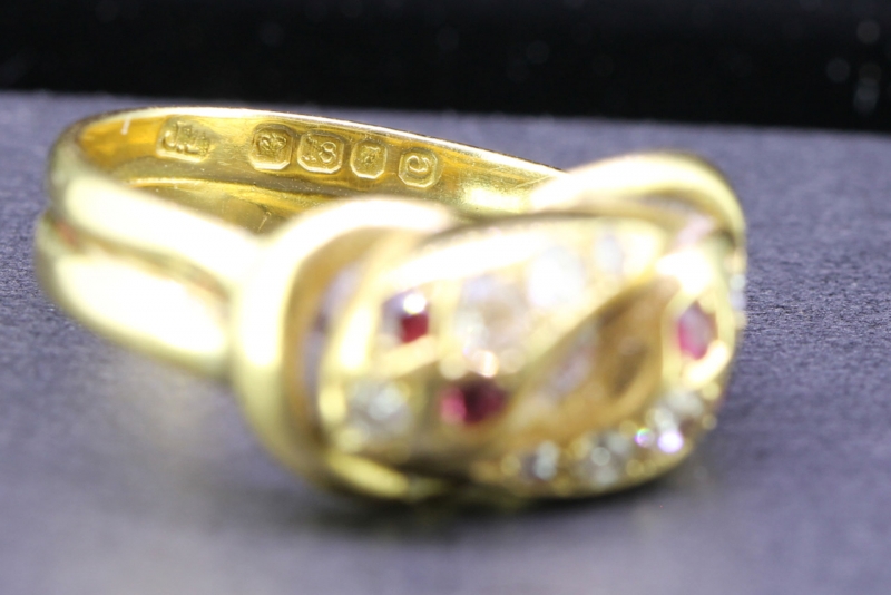 Gorgeous double snake ruby and diamond 18 carat gold ring
