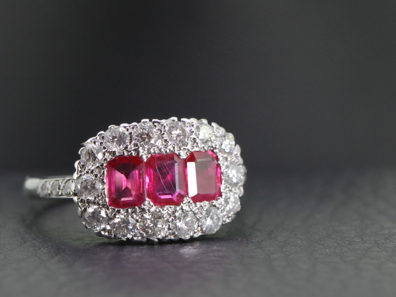 Unique ruby and diamond 1920s platinum ring