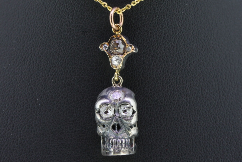 Fabulous diamond skull silver and gold pendant