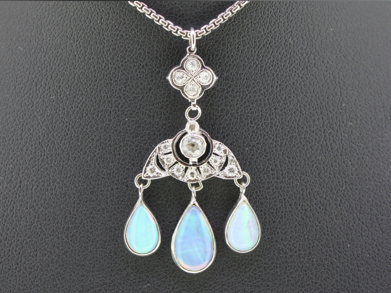  gorgeous opal and diamond pendant and chain