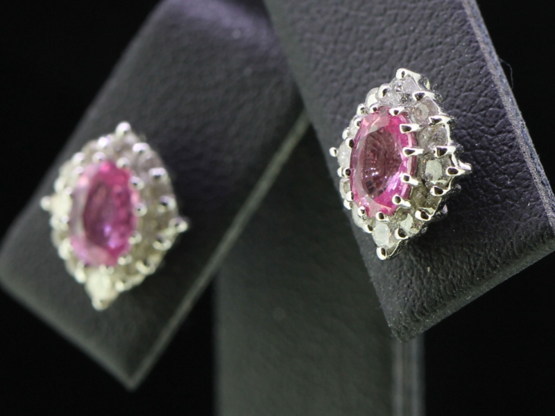 Classic pink sapphire and diamond 18 carat gold stud earrings