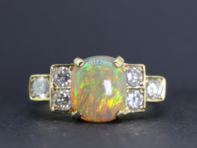 Opal and diamond art deco inspired 18 carat gold ring