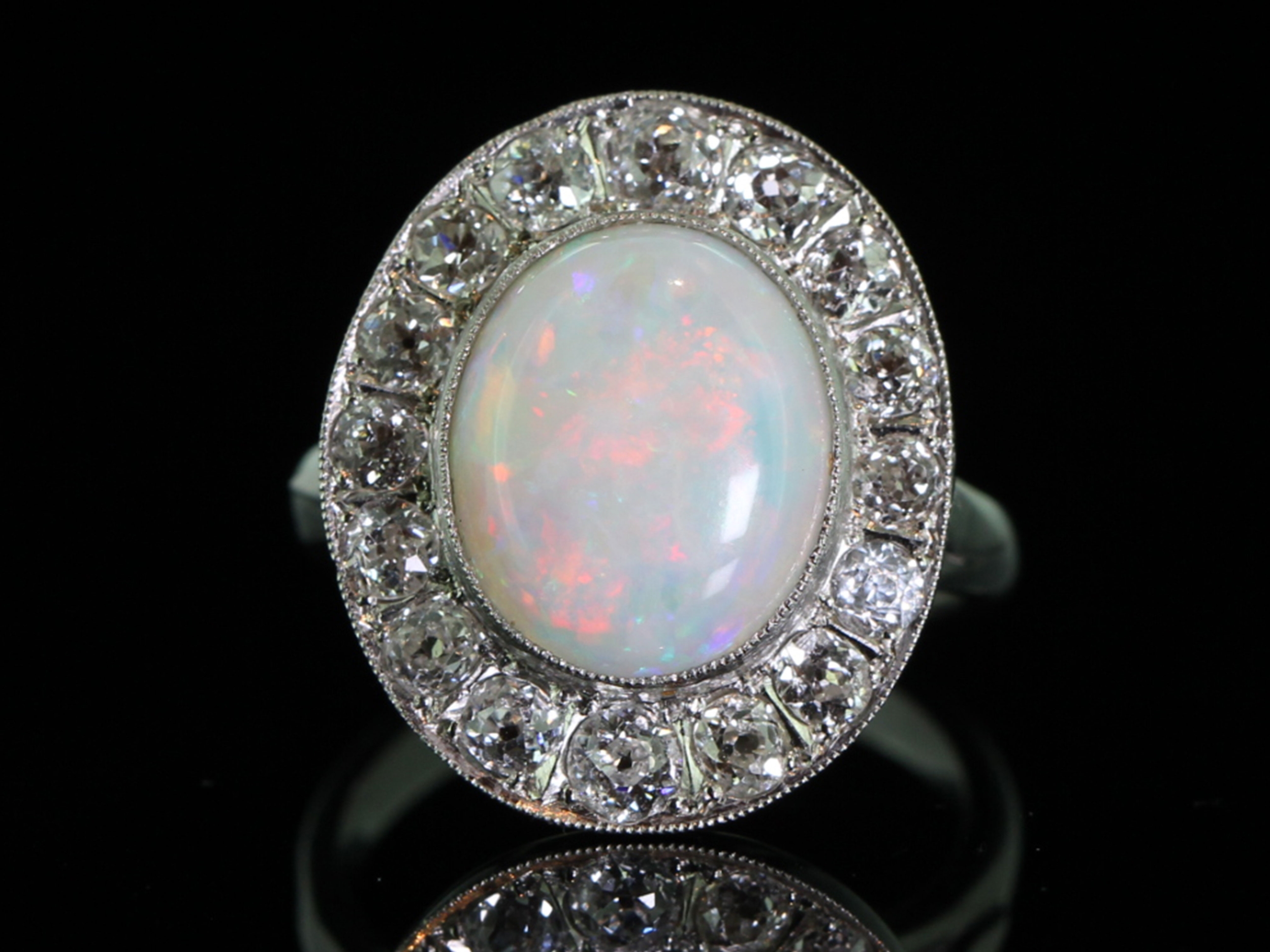  stunning australian opal and diamond platinum cluster ring