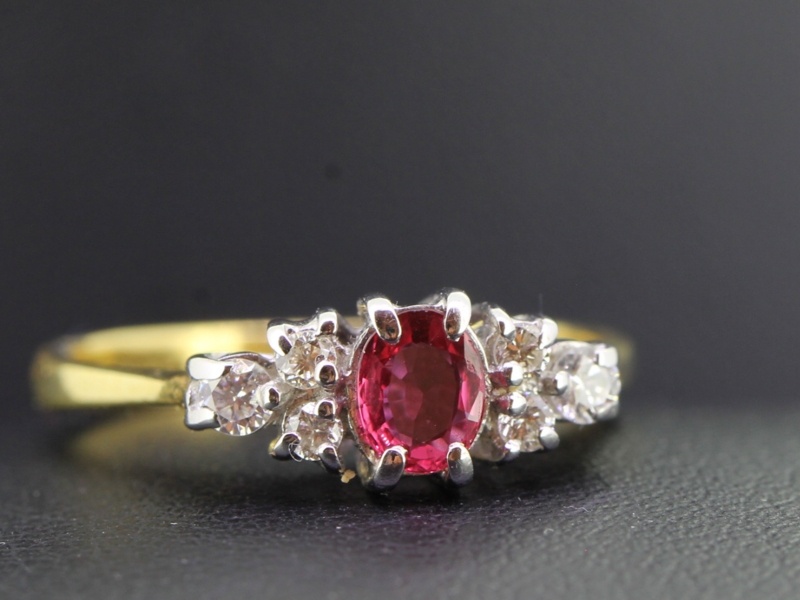 Elegant ruby and diamond 18 carat gold ring