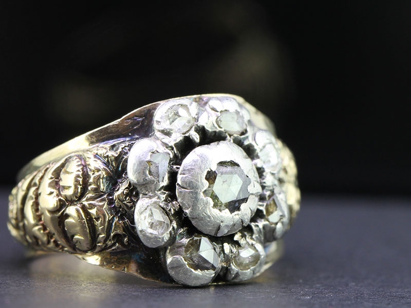 Fabulous georgian diamond silver set and gold ring