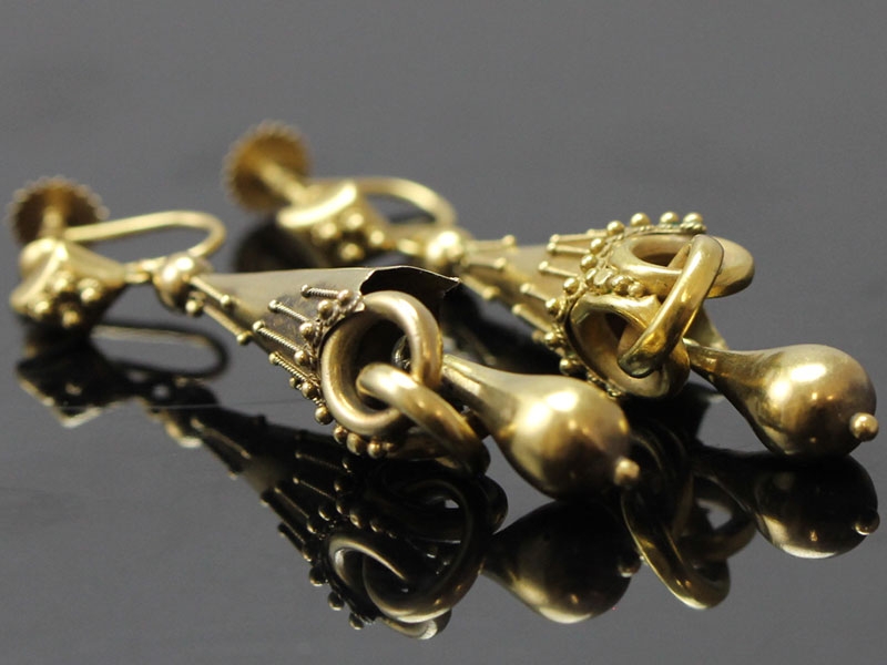 Desirable victorian/edwardian etruscan gold earrings