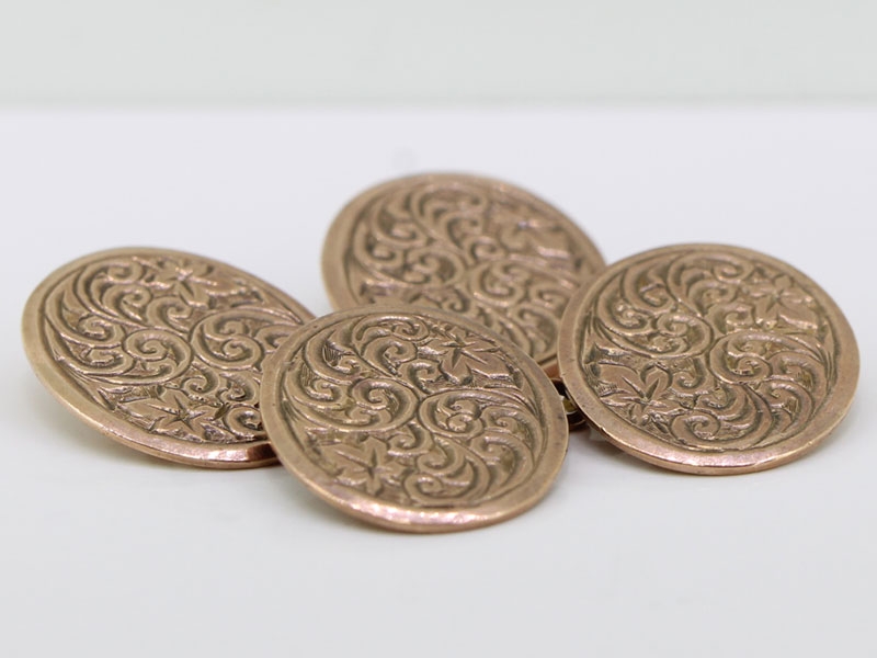 Edwardian double engraved 9 carat rose gold cufflinks