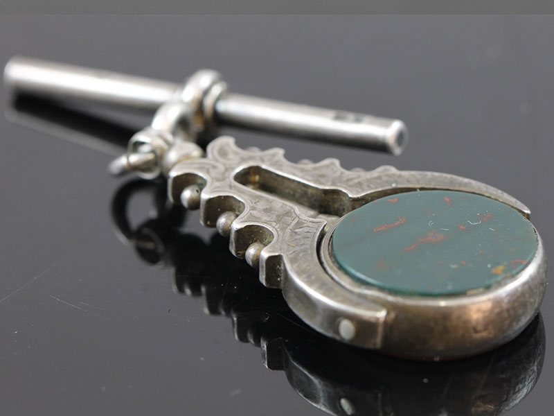 Edwardian silver watch t-bar key fob