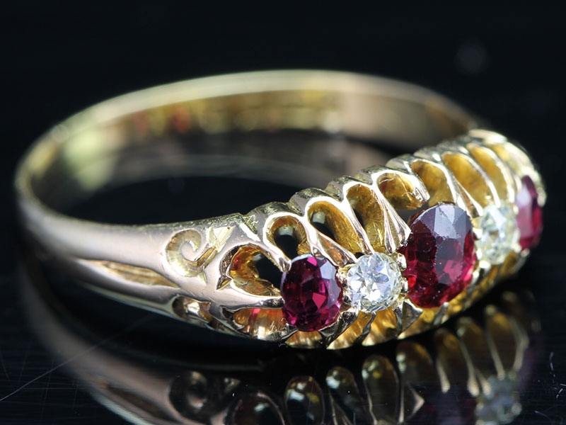 stunning edwardian five stone ruby and diamond 18 carat gold ring