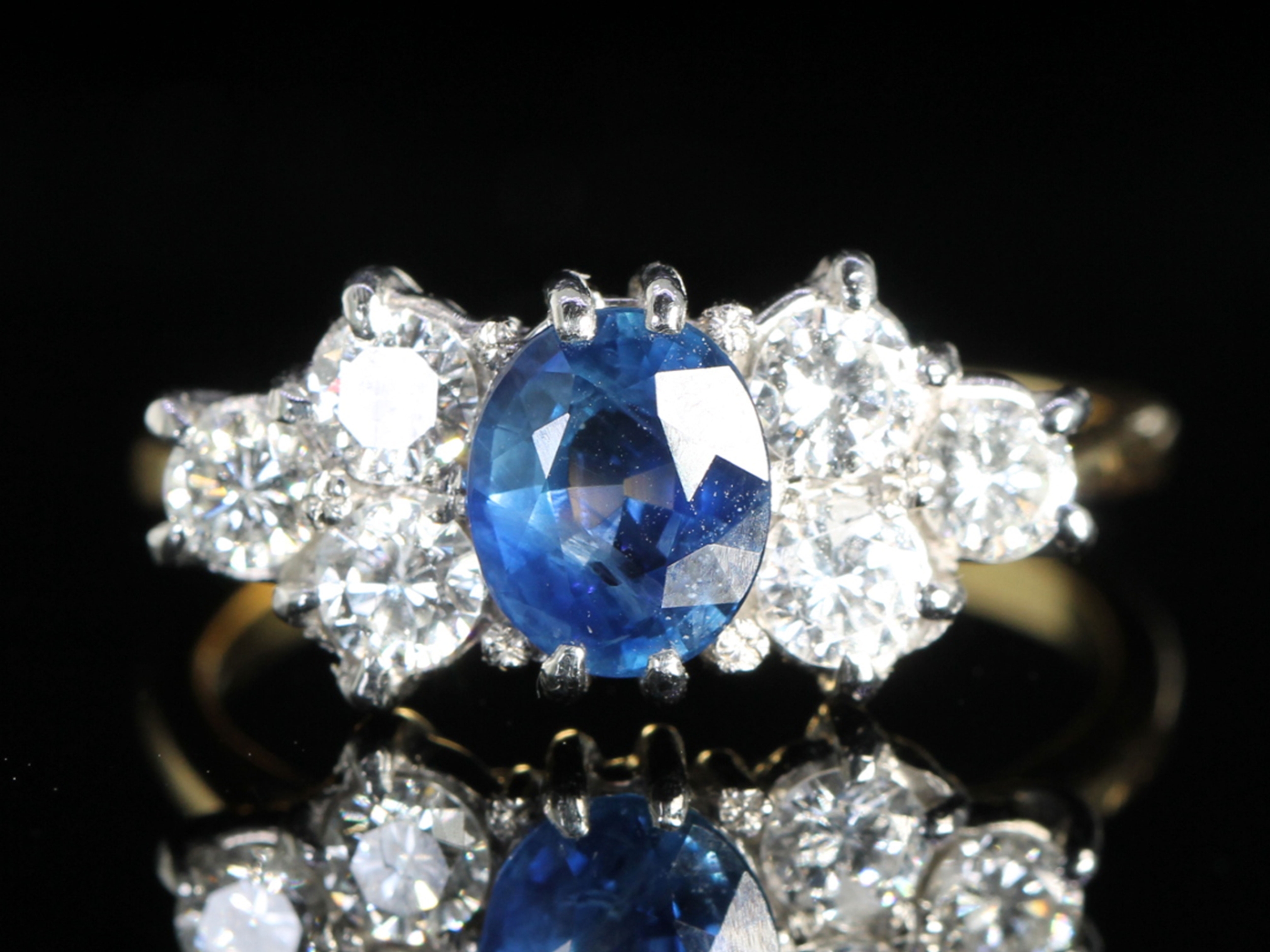  vintage 2ct sapphire and diamond platinum and 18ct gold ring