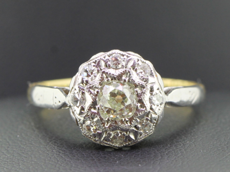Stunning art deco diamond coronet 18 carat gold and platinum ring	