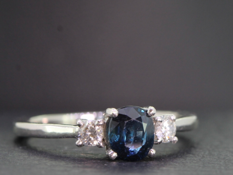 Stunning sapphire and diamond trilogy platinum ring