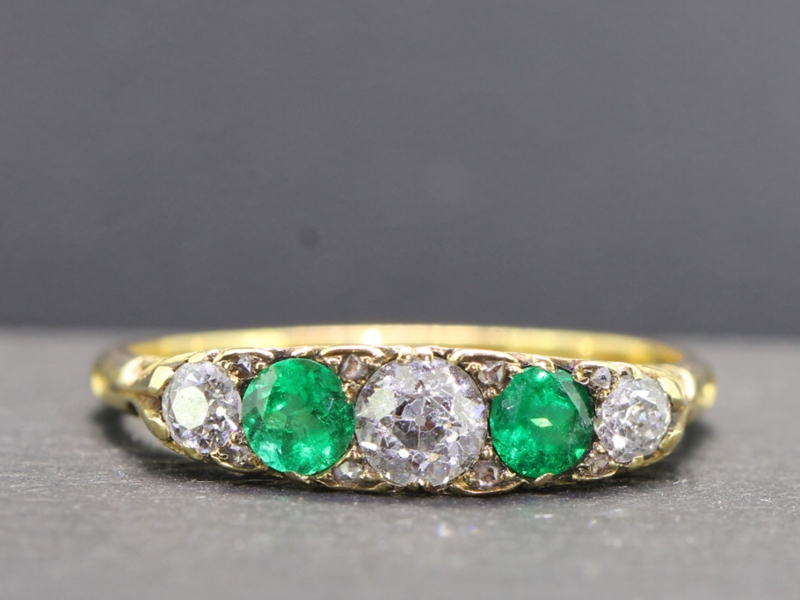  wonderful edwardian columbian emerald and diamond 18 carat gold ring