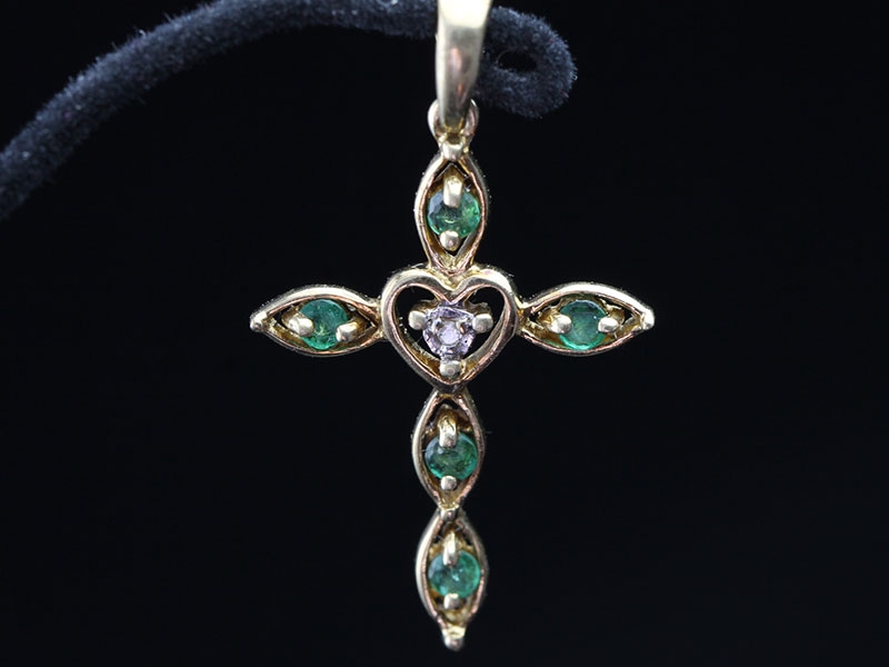 Classic diamond and emerald 9 carat gold cross