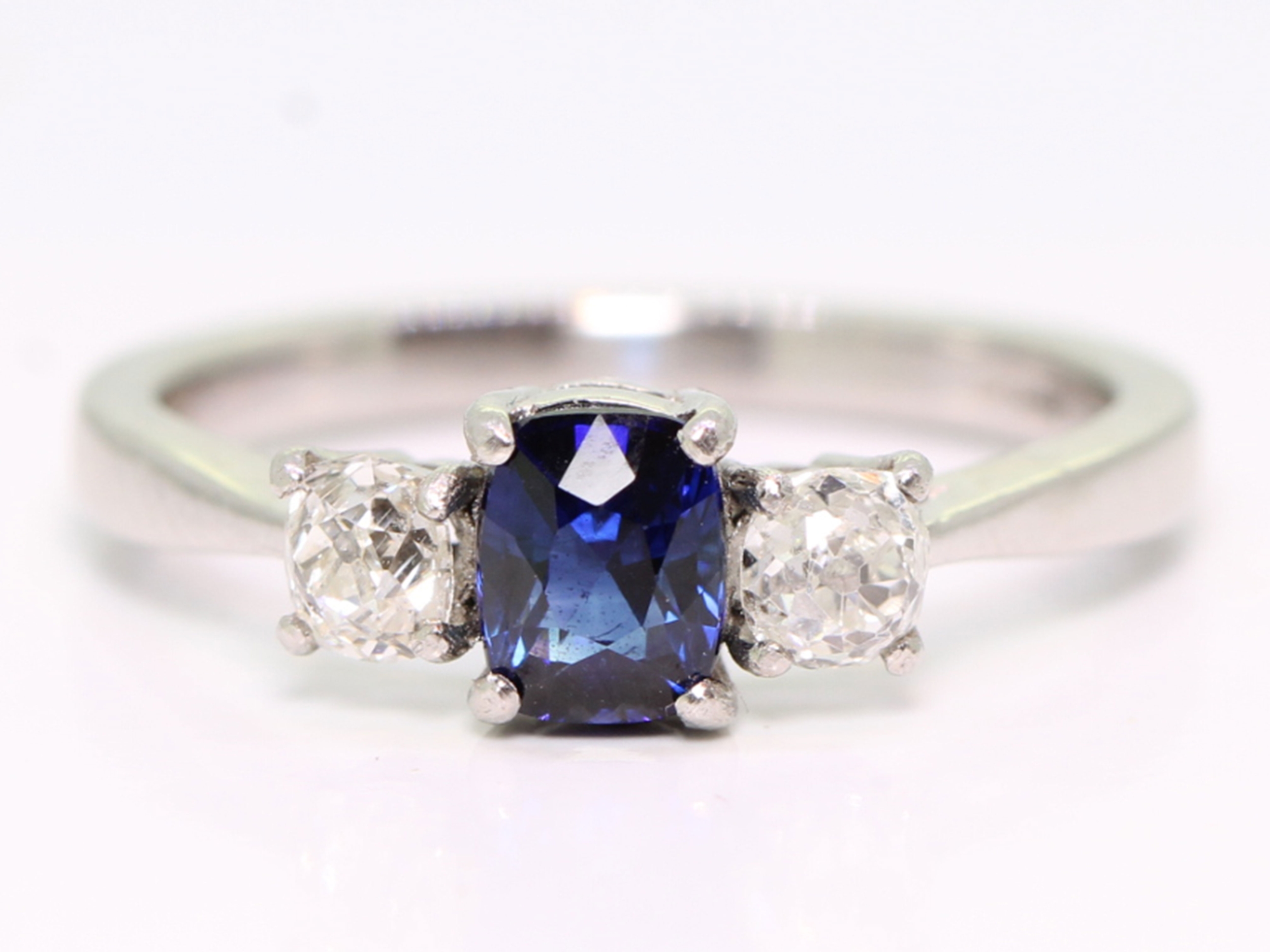 Edwardian sapphire and diamond platinum trilogy ring