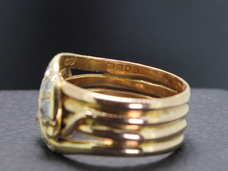 Gorgeous 18 carat gold diamond double snake ring dated 1908
