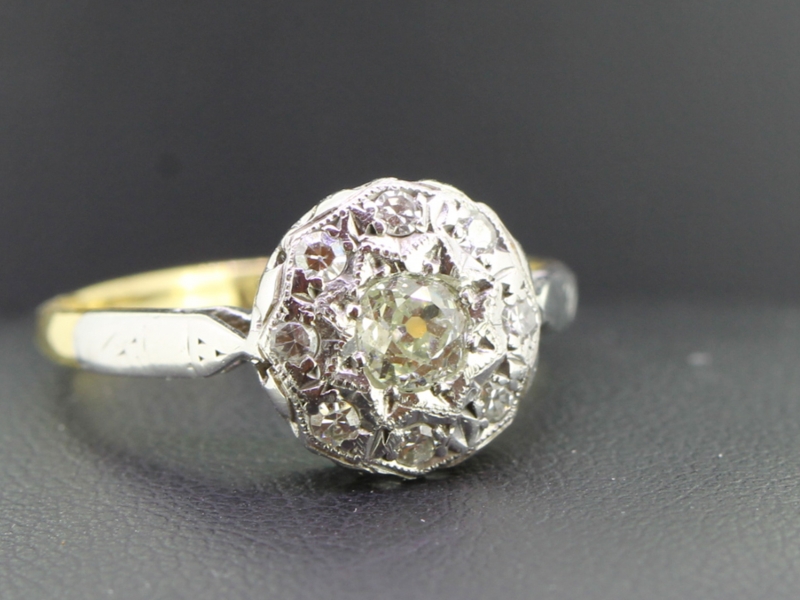 Stunning art deco diamond coronet 18 carat gold and platinum ring	