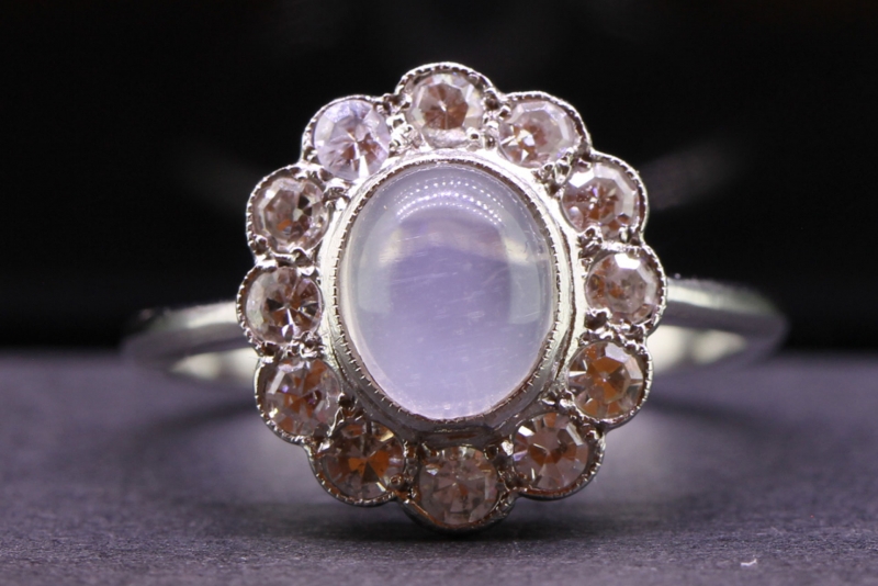 Gorgeous moonstone and diamond platinum ring