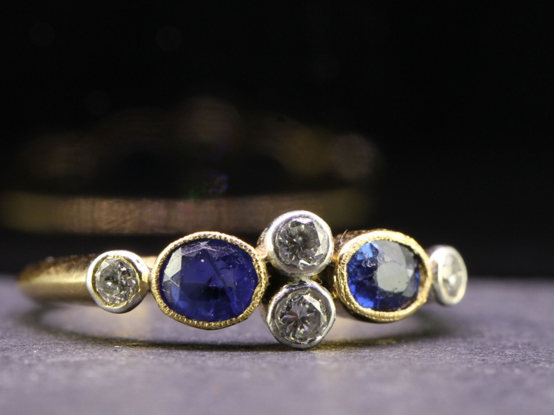 beautiful art deco inspired sapphire and diamond 18 carat gold ring