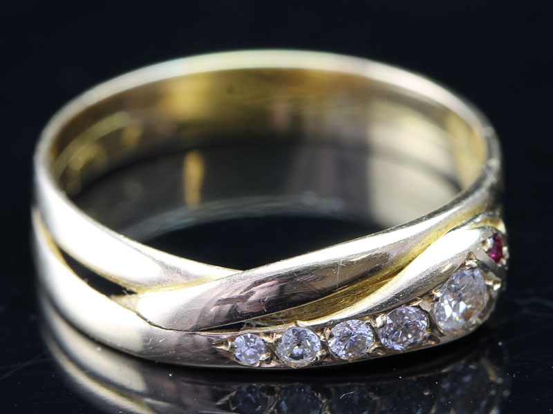 beautiful edwardian diamond and ruby snake 18 carat gold ring
