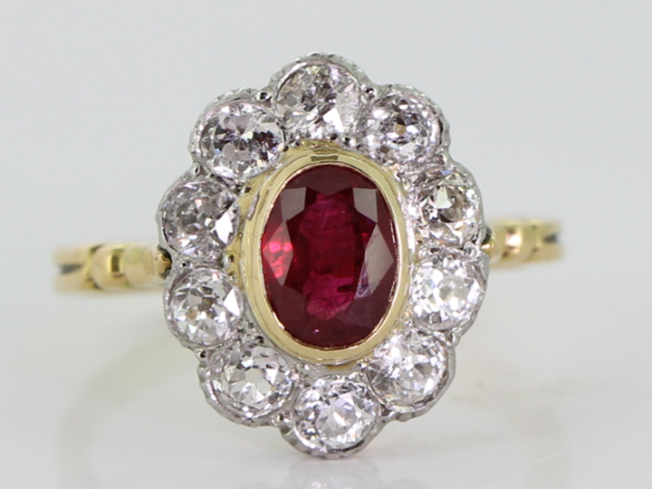  stunning ruby and diamond 18 carat gold and platinum cluster ring