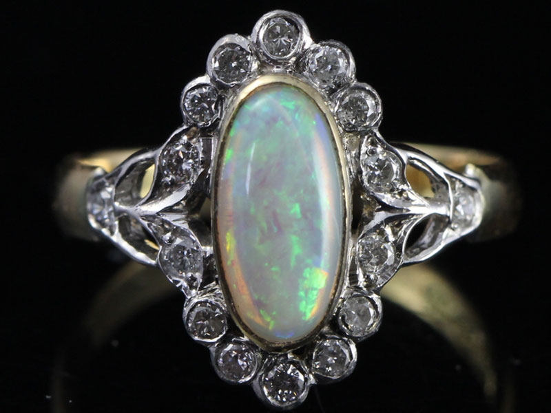  pretty edwardian australian opal and diamond 18 carat gold ring