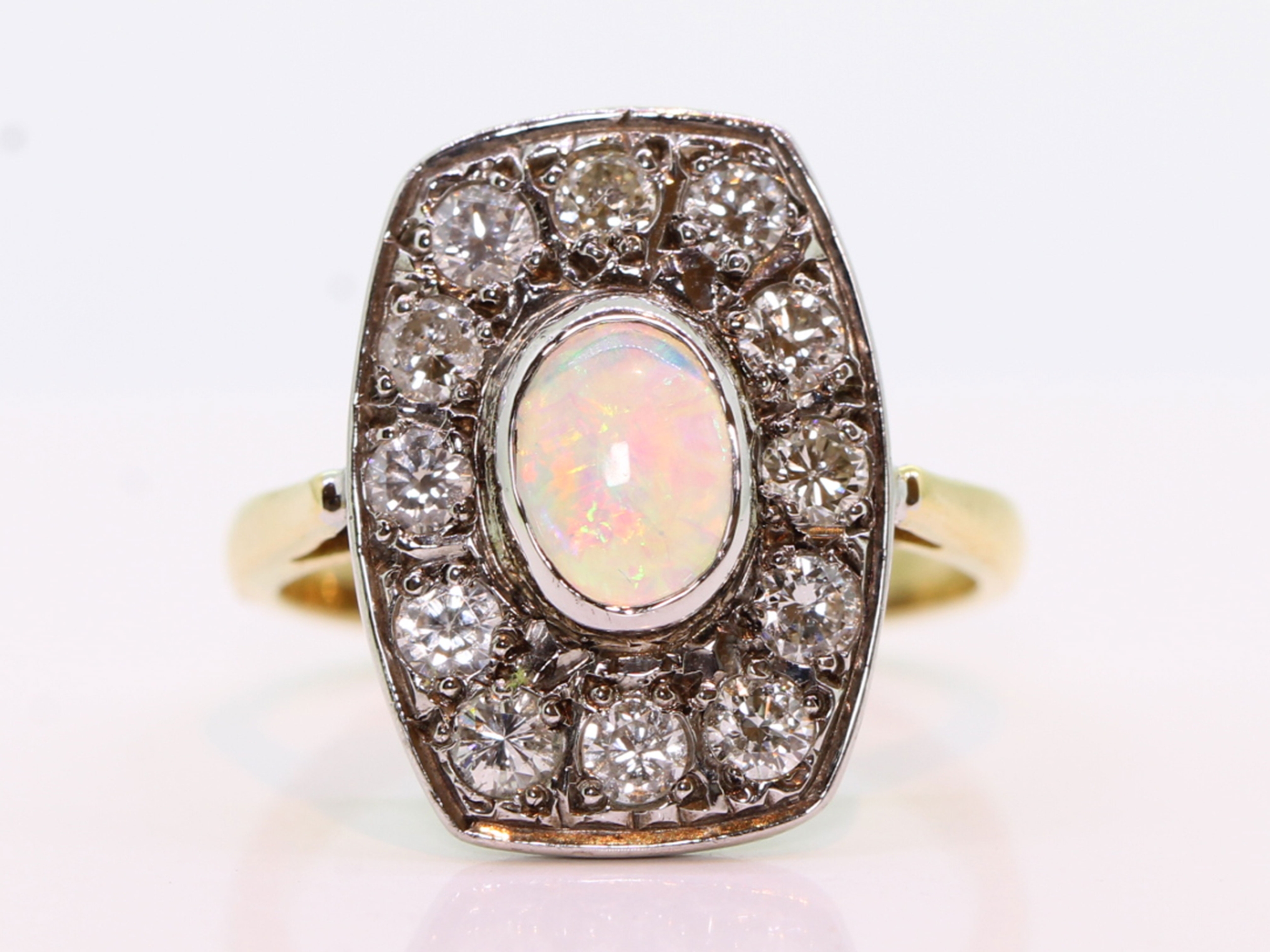 Opal and diamond 18ct gold plaque ring