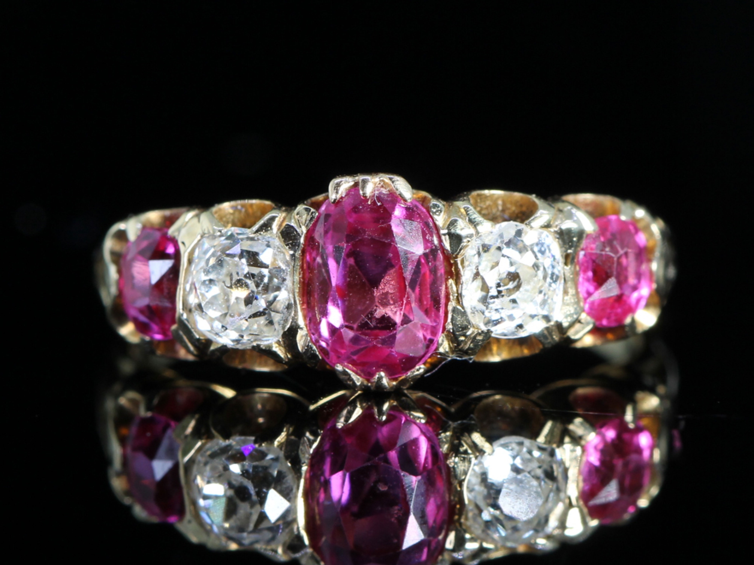 Edwardian burmese ruby and diamond five stone 18ct gold ring